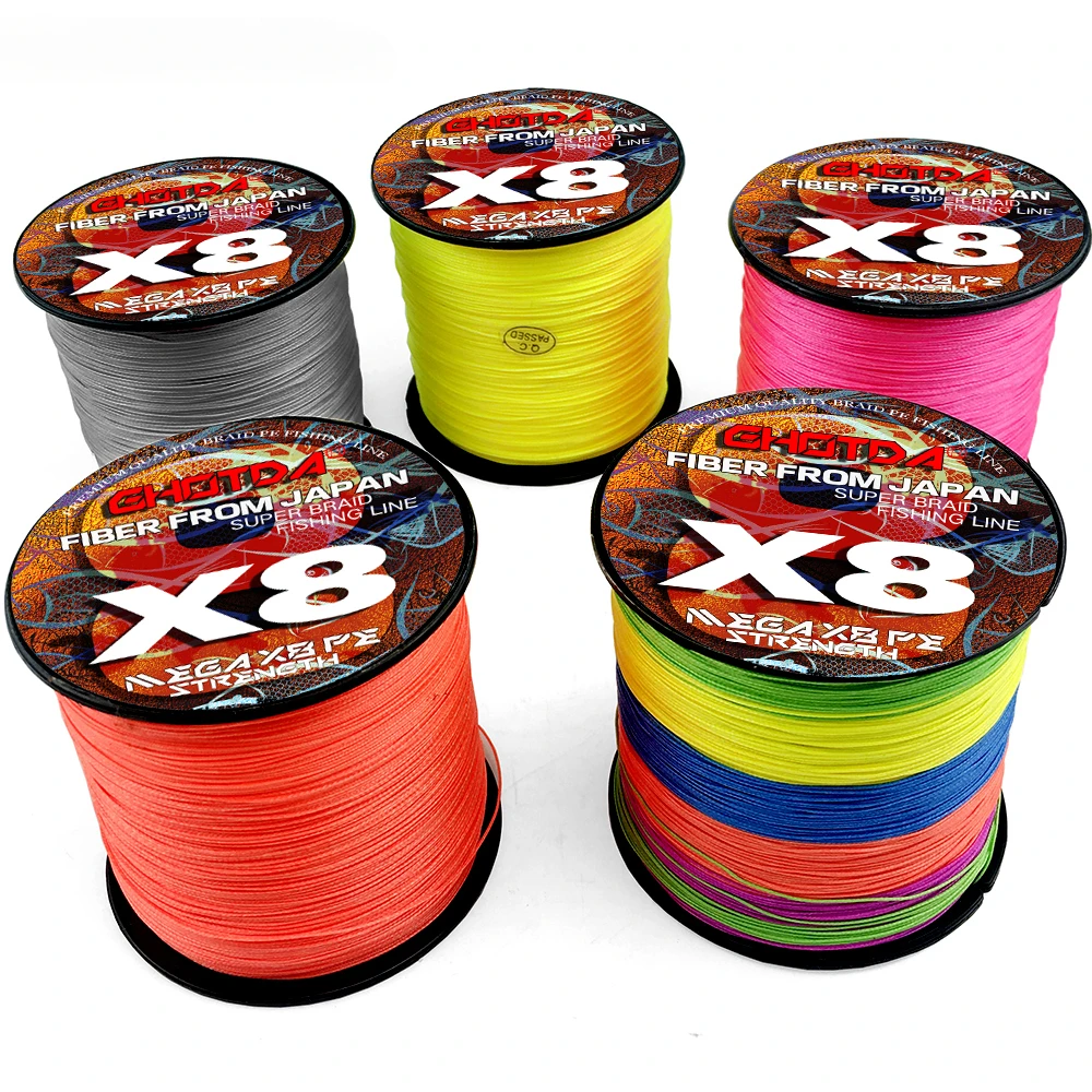 GHOTDA PE Braided Fishing Line Yellow Multifilament Cord Strong 8 Strands 500M 1000M Lake Sea Fishing Super Power 8.2kg-35.8kg 5