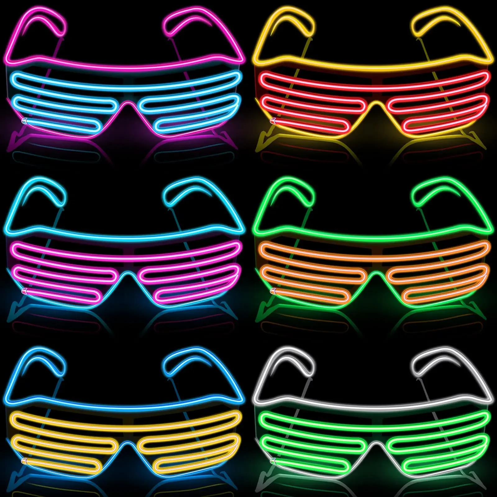 Shutter Neon Rave Glasses Light up Led Glasses Flashing Sunglasses Glow in The Dark Costume Party Favors for Women Men 80s Party