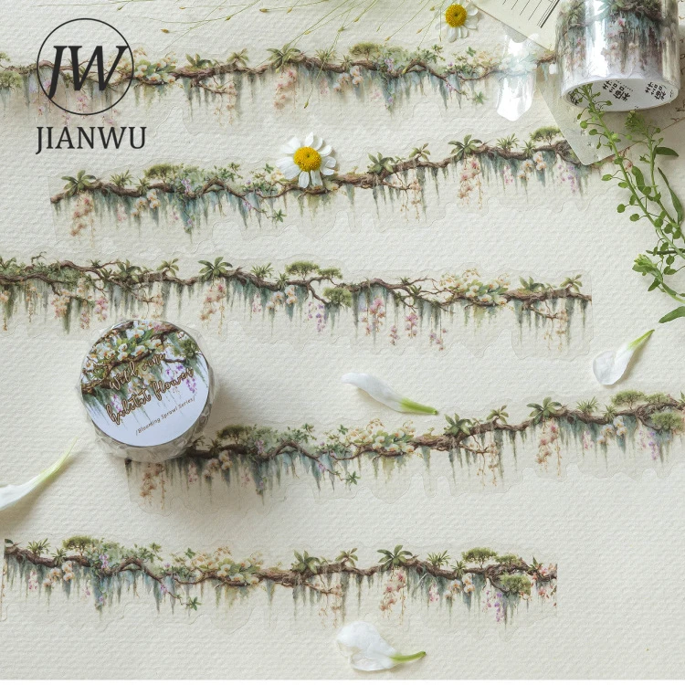 JIANWU Blooming Sprawl 시리즈 빈티지 꽃 풍경 소재 콜라주 스크랩북 PET 테이프 크리 에이 티브 DIY 저널 문구