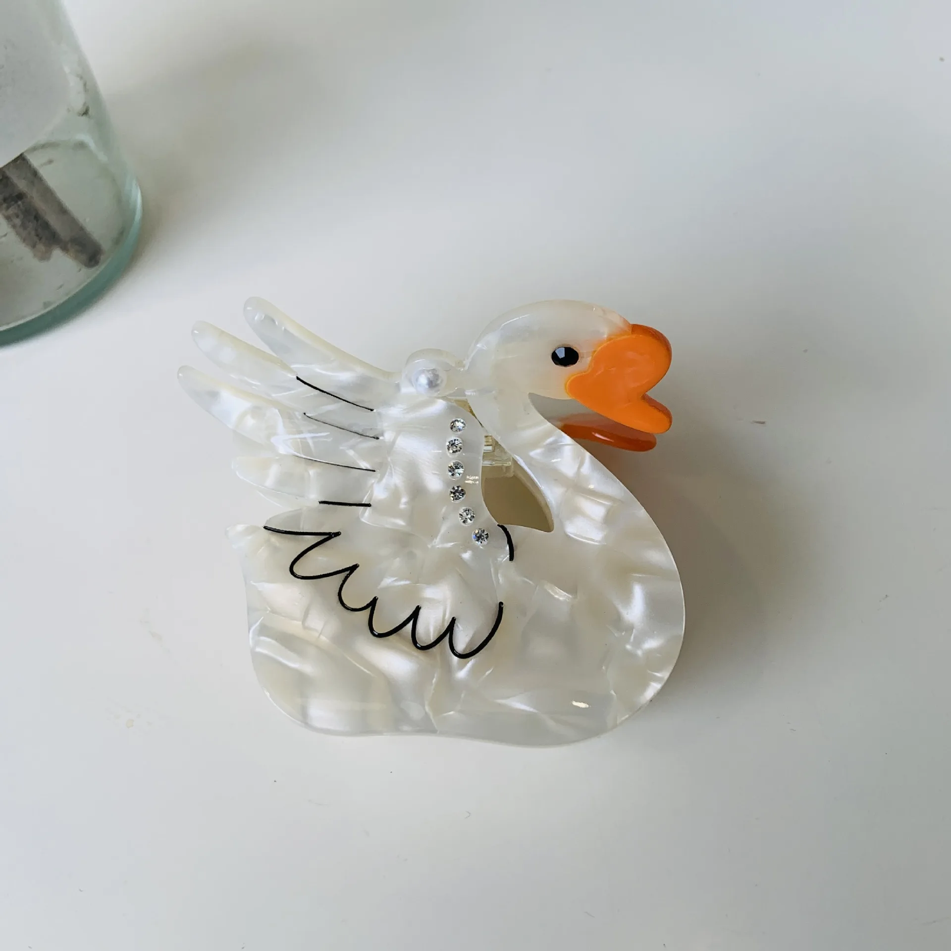 Damen-Clip, Vogel-Acetat-Clip, schwarzer Schwan-Clip, Leopardenmuster, Vogel, Tier, Papagei, Haar-Accessoires, einfache, lustige Hai-Clip-Mode_voghion.com