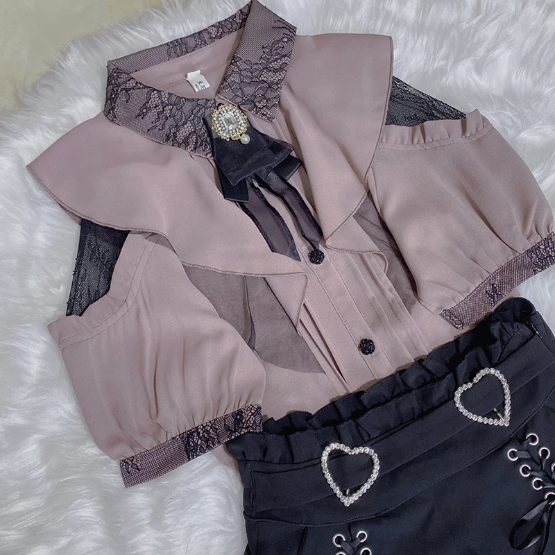 

Милые женские рубашки в Стиле Лолита Y2K, милая блузка в японском стиле, элегантные милые топы с длинным рукавом, Повседневная Офисная Женская Эстетическая рубашка