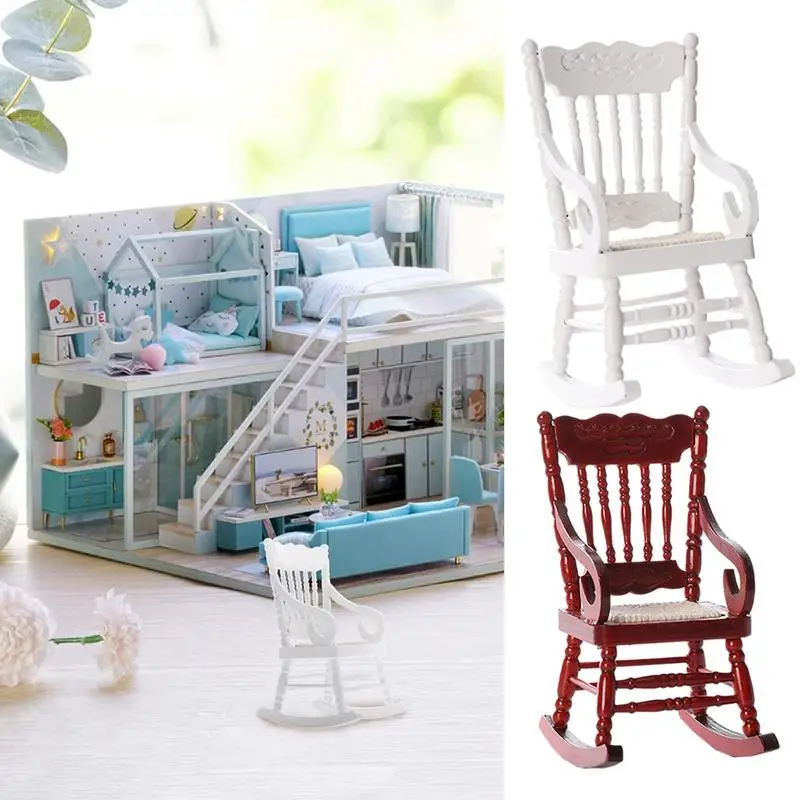 

Кресло-качалка для кукольного домика 1:12, мини-качалки, мебель, деревянные кресла, гладкие и многофункциональные деревянные миниатюрные кукольные домики