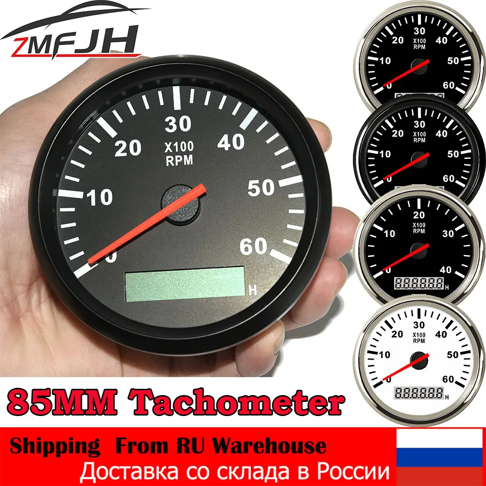 Tachometer Gauge Engine Tachometer Tachometer Meter Engine Hour Meter 85MM Car Boat Tachometer With LCD Hourmeter 3000/4000/6000/ 8000 RPM Meter For Diesel Gasoline Engine Marine Car Customized