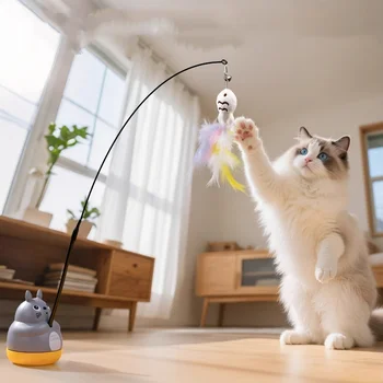 New cat funny cat stick steel wire long pole feather cute cat toy kitten fishing rotating self-pleasure relief pet toy