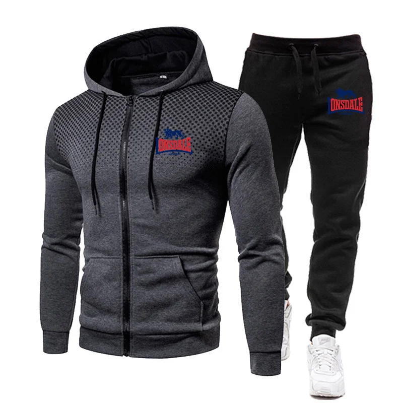 LONSDALE Men's Suit Is Comfortable Warm In Autumn Winter Business  Leisure Collar Zipper Coat+Trousers Men's Sweatshirt Suit
