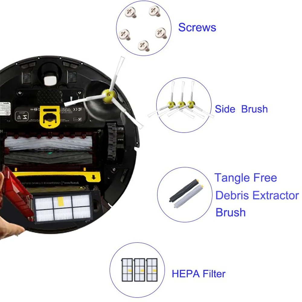 מסנני HEPA מברשות צדיות ראשיות עבור iRobot Roomba סדרה 800 900 805 864 871 891 960 961 964 980 חלקי מכונת ניקוי שואב אבק