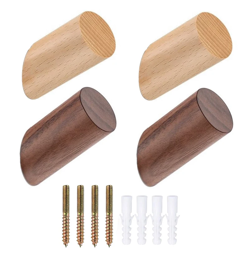 4 Pack Rustic Wooden Wall Hooks Heavy Duty Coat Towel Bag Hangers - View #13