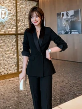  Women Two Piece Set Neutral Handsome Suit Shawl Collar Style Pantsuit Popular Elegant Outfits Blouse Short Suits 4.5 