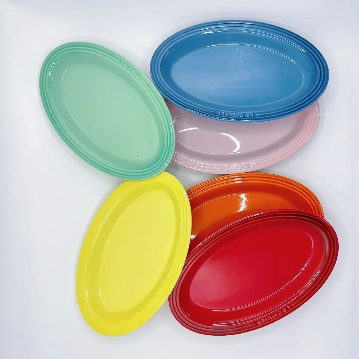 French Rainbow Elliptical Shallow 25cm Stoneware Ceramic Vegetable Fruit Fish Plate