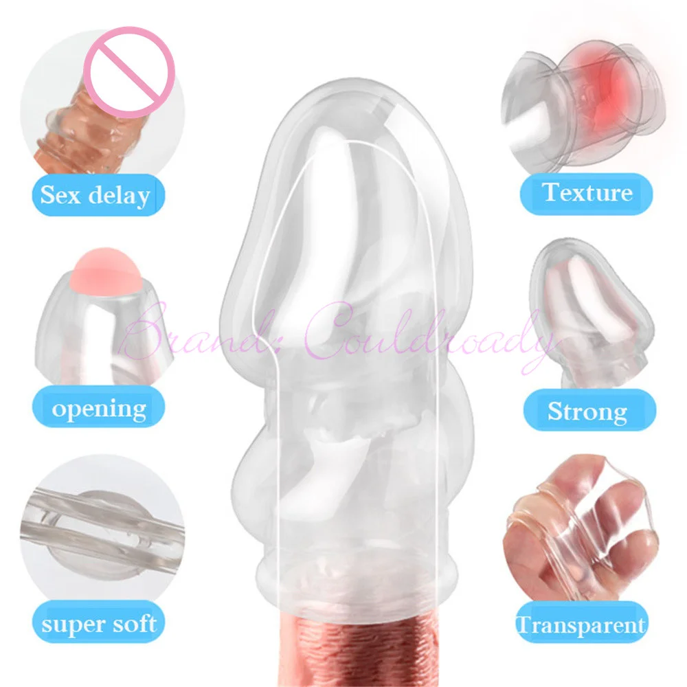Penis Extender Sleeve Reusable Condoms Silicone Glans Cover Spike Dick Enlargement Cock Ring Erection Male Sex Toys