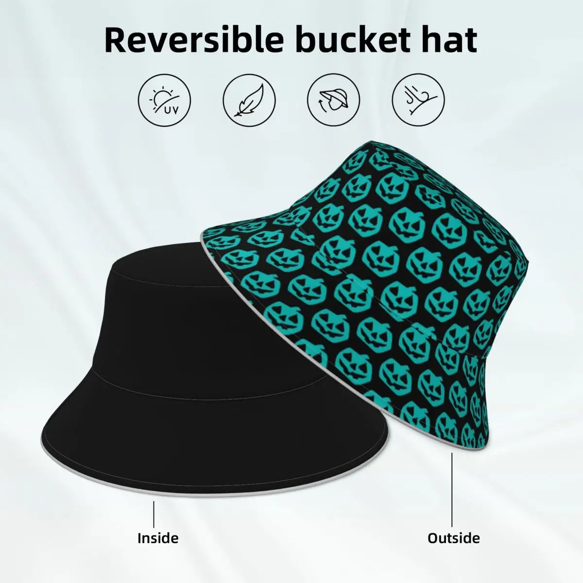 

Halloween Reflective Bucket Hat Teal Pumpkin Print Reversible Streetwear Fisherman Hats Classic Printed Sun Hat