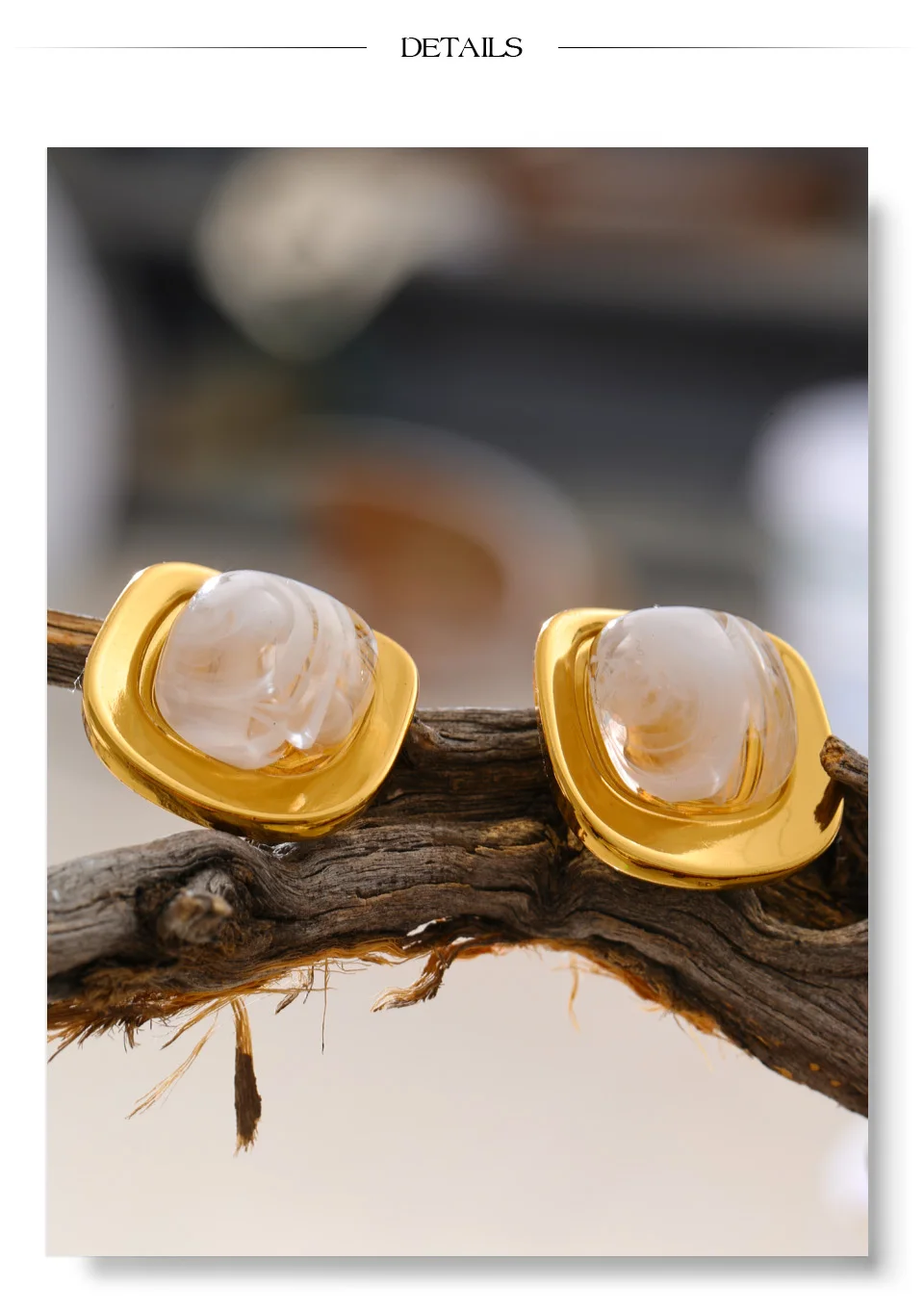 Yhpup White Green Resin Square Stud Earrings 18K Golden PVD Plated Stainless Steel Daily Wear Trending Jewelry Wholesale_voghion.com