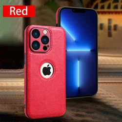 Deluxe Leather Phone Case with Original Logo and Silicone Lens Protection for iPhone 17 Air (Red)