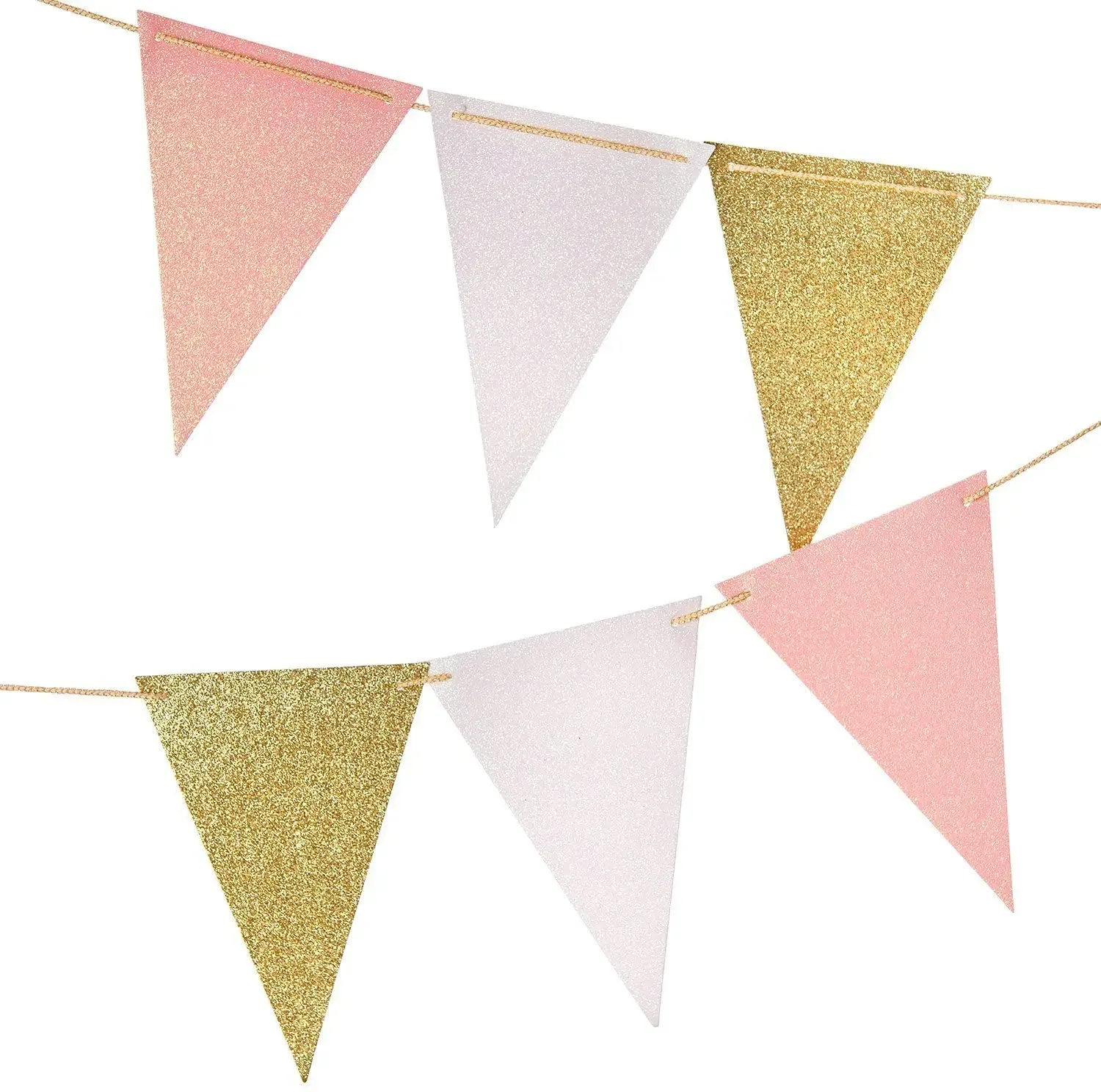 10 Fuß rosa Weißgold Papier Dreieck Girlande Flagge Wimpel Banner für Hochzeit Braut Dusche Geburtstag Party Home Dekoration – Detail 4