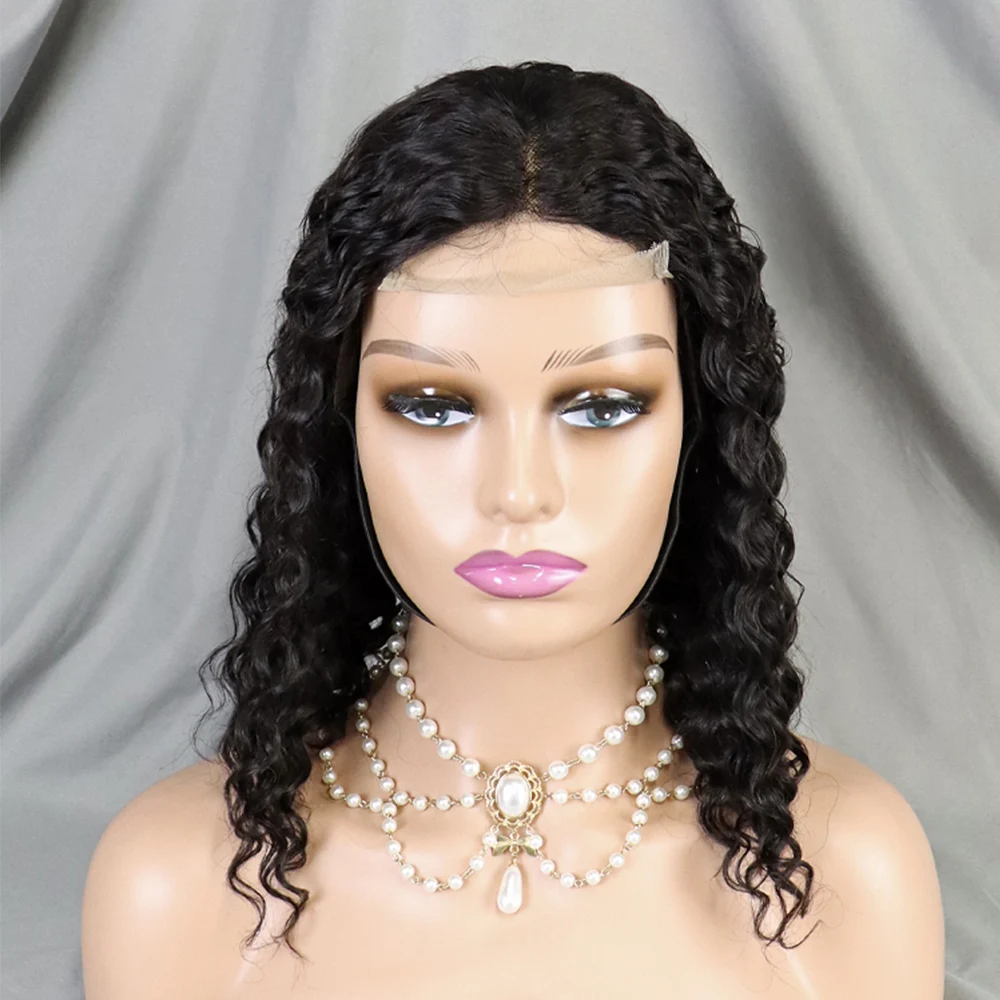 200% Density Human Hair Wig 4x4 Transparent Lace Closure Frontal Wigs Short Bob Curly Water Wave Human Hair Wigs for Black Women