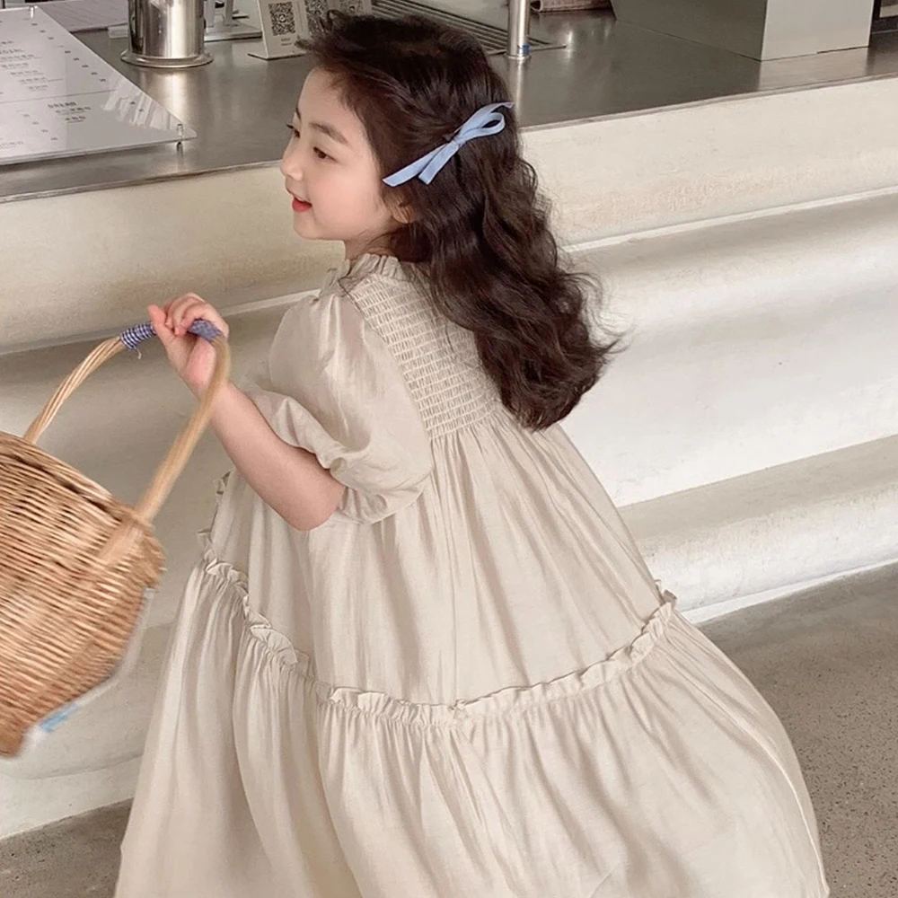 

Menoea Girls' Dress 2023 Spring and Autumn Girls' Ruffled Round Neck Bubble Sleeve Princess Dress Children's Fashion Dress