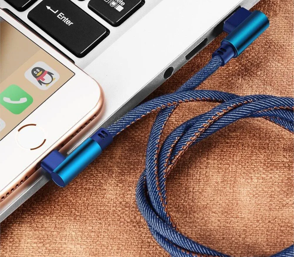 YOCPONO Suitable For Android Type-c Double L Bend Denim Data Cable Micro USB Charging Cable