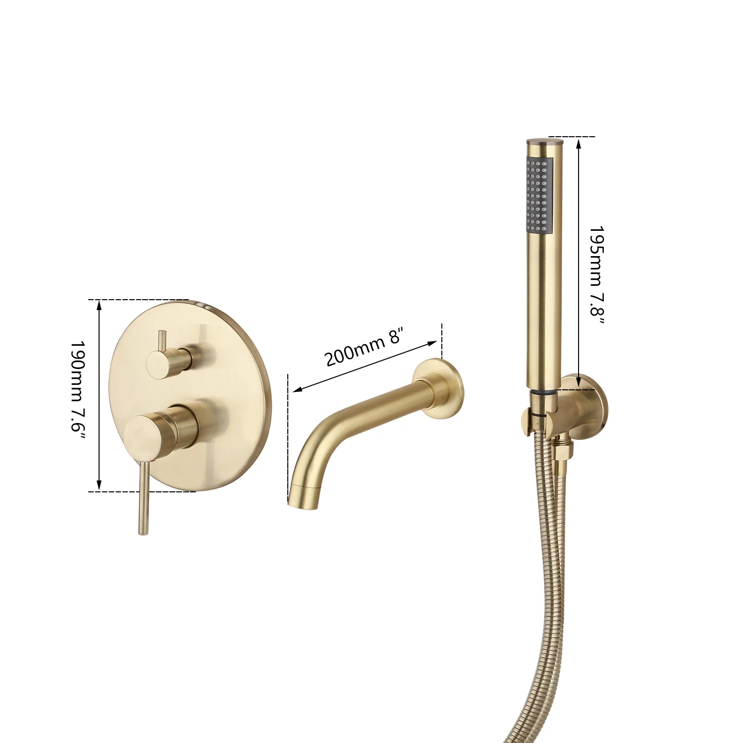 OUBONI Brush Gold Bathroom Shower Systerm Bathtub Faucet Wall Mount Golden Plated 2 Ways athtub Mixer Shower Set Mixer Tap 2