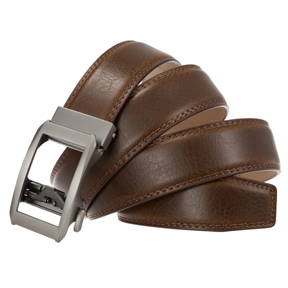 Plyesxale Luxury Designer Mens Leather Belt Automatic Cowskin Belt For Men Tan Brown 35mm Width cinturones para hombre B1048