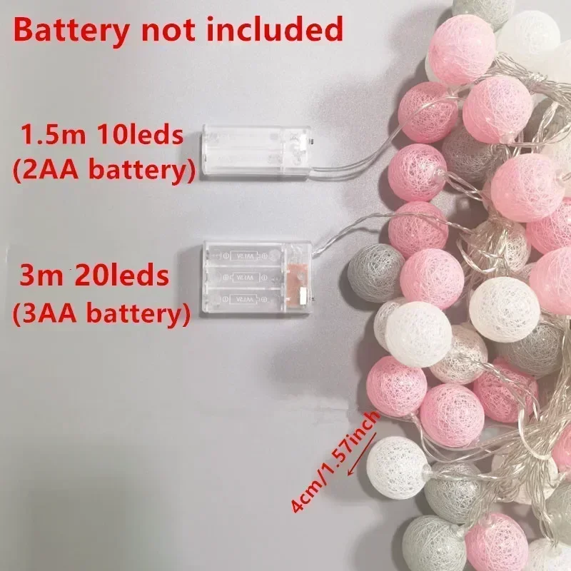 Cotton Garland Balls String Lights for Christmas Outdoor Decor