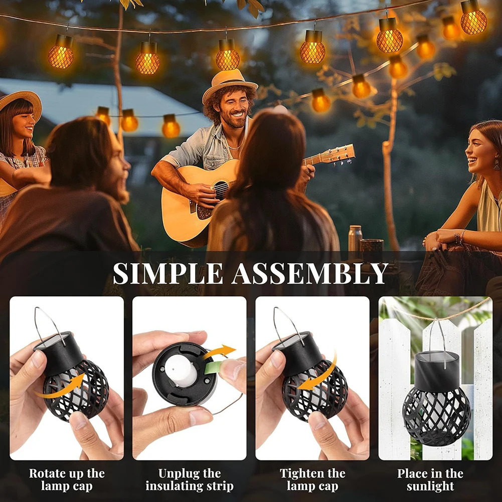 4 PCS Solar Lanterns Outdoor Waterproof Solar Hanging Light with Flickering Flame with Hook for Garden Patio Yard Decoration