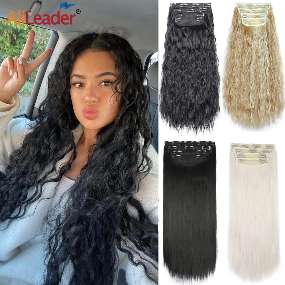 

Clip In Hair Extensions 20 Inch 4Pcs/Set Long Curly Synthetic Dark Brown Thick Wavy Clip Ins Hairpieces Full Head For Women