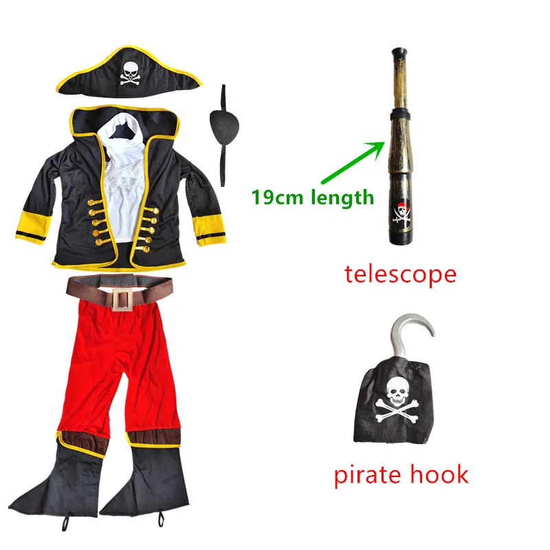 

Caribbean Jack Pirate Captain Costume Children's Day Boys Cosplay Fantasy Clothing Crazy Party Dress