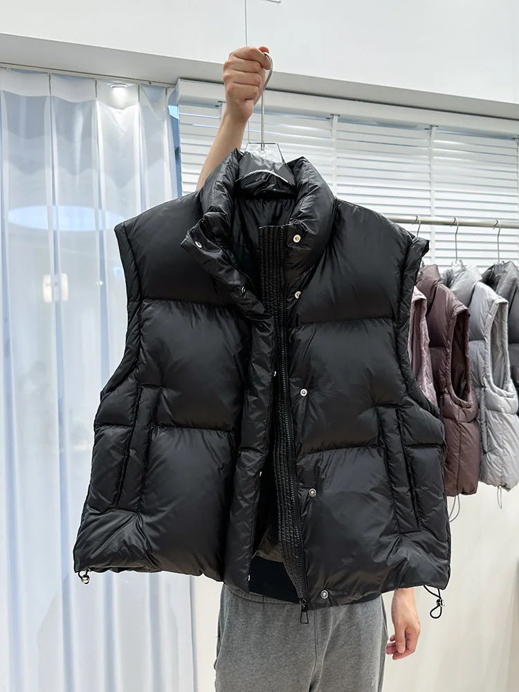 Loose 90 White Duck Down Collar Gray Down Vest for Women 2023 New Simple Woman Thickened Straight Short Waistcoat Outer Wear