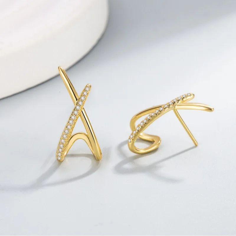 Trendy Inlaid with Rhinestones Cross Stud Earrings for Women Dainty Simple Minimalist Earring Fashion Jewelry Party Gifts - 3