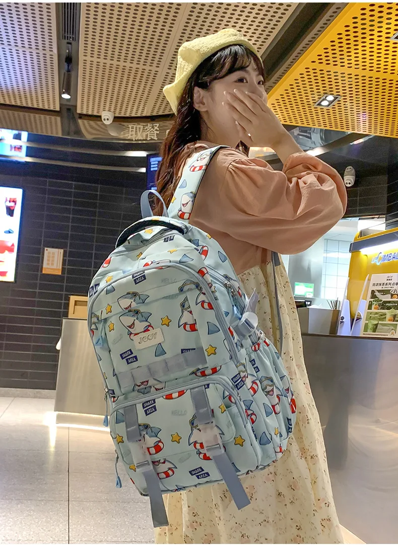 حقيبة ظهر مطبوعة لطيفة للطلاب، حقيبة مدرسية خفيفة الوزن ذات سعة كبيرة، حقيبة ظهر واسعة للجامعة والمدرسة الثانوية