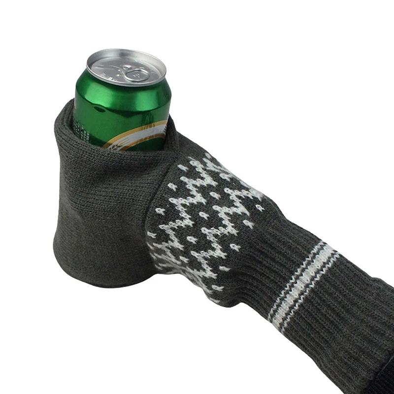 1pc Beer Beverage Sleeve Warm Knitted Full Finger Gloves Outdoor Camping Drink Holder Mittens High Elasticity Warming Mitten