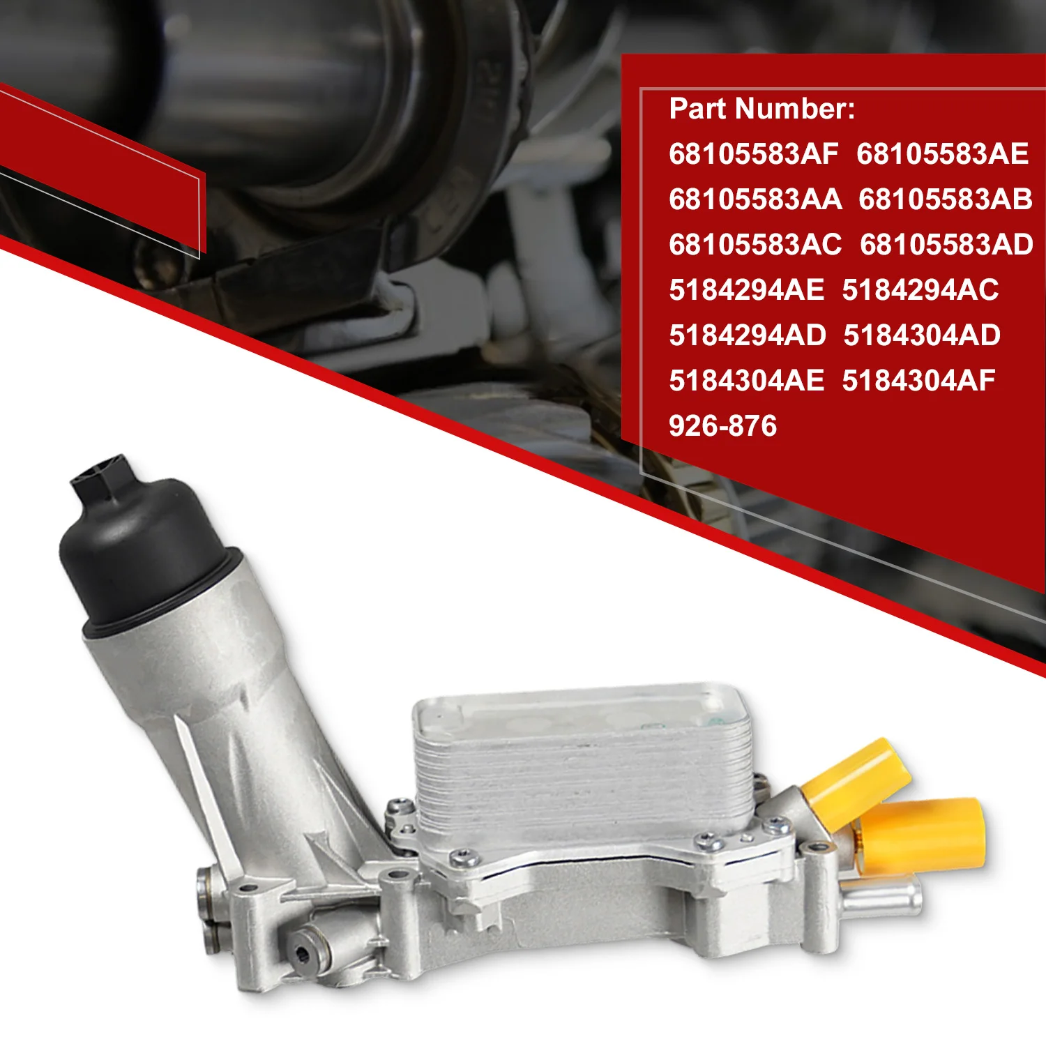 Car Oil Filter Car Filter Oil Cooler Aluminum Oil Filter Adapter Housing Engine Assembly 68105583AE 68105583AA 68105583AC For Jeep Dodge Chrysler Ram 3.6L