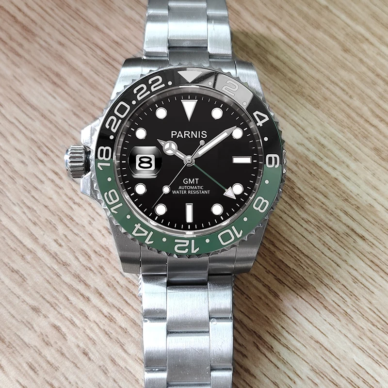 

Parnis 40mm Sapphire Crystal 3804 GMT Automatic Movement Mechanical Watch Backhand Design Luxury Luminous Men Gift GR200-22