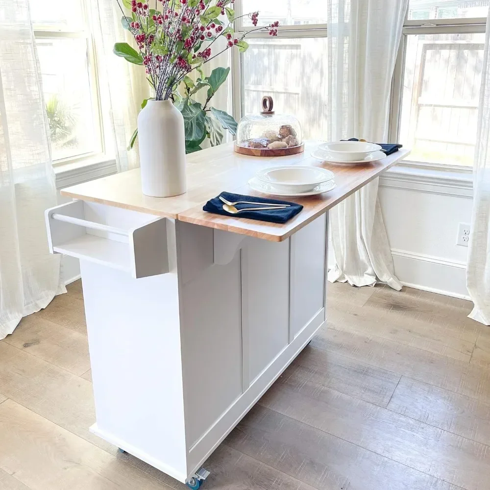 Kitchen Island Cart on Wheels - Portable Kitchen Island with Drop Leaf, Rolling Kitchen Island with Storage 3