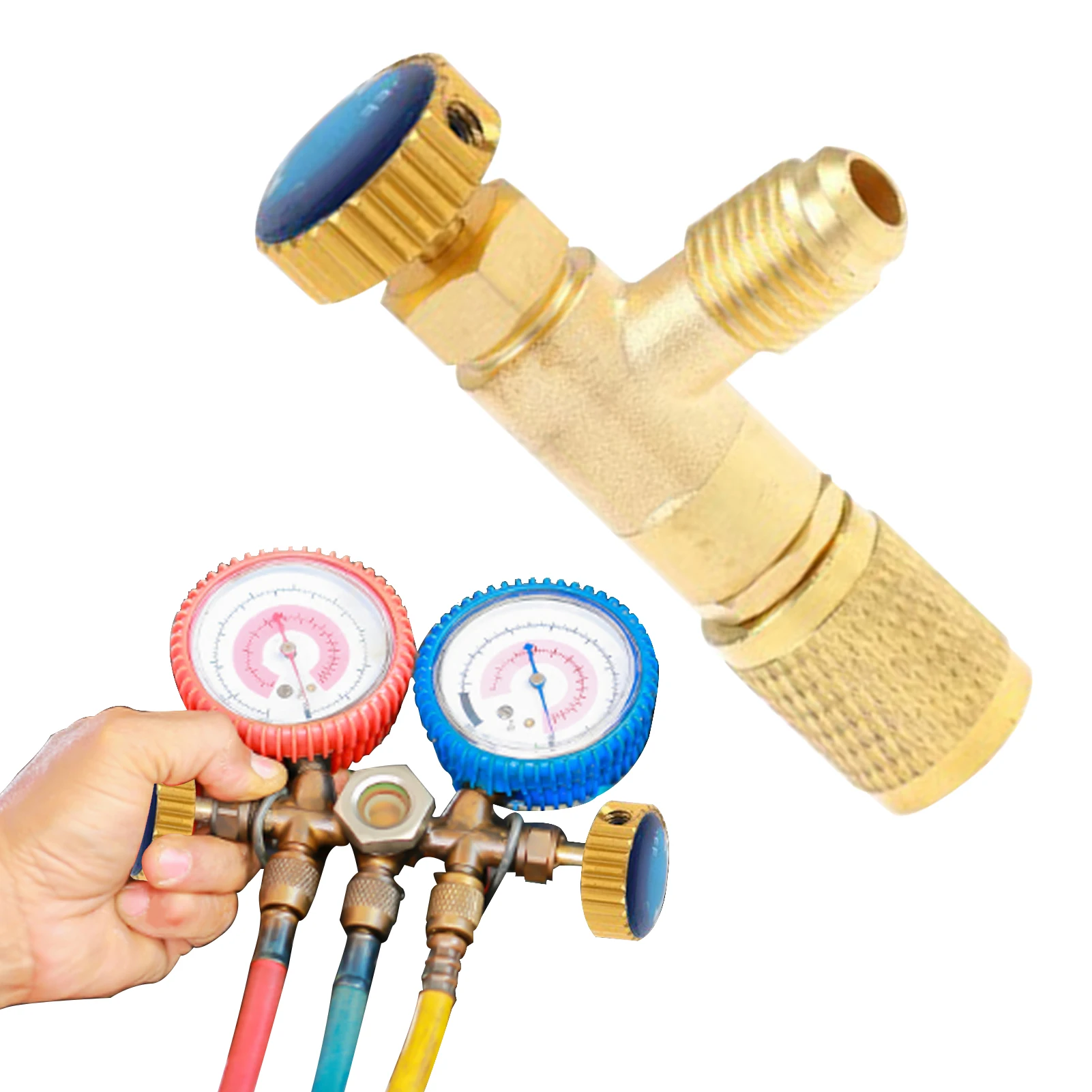 Refrigerant Charging Valve Brass Shut-Off Valve Air Conditioner Filling Safety Valve R410A R22 Refrigerant 1/4 Safety Adapter