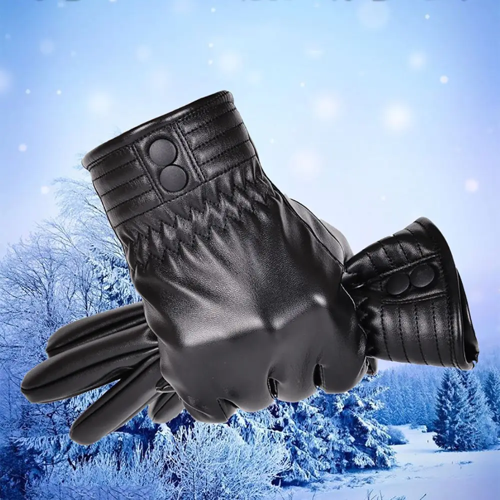 

Unique Velet Keep Warm Male Winter Men Leather Mittens Fashion Accessories Touch Screen Gloves Full Finger Gloves
