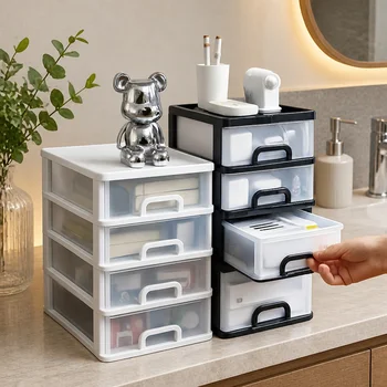 Armadio di Stoccaggio in Plastica Multi-Scomparto con 2-4 Cassetti, Ideale per Organizzare gli Oggetti Essenziali per Ufficio e Casa