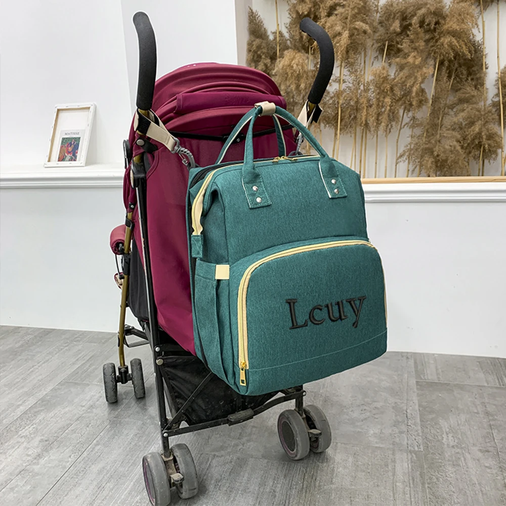 

Personalized Gift for Mom Embroidered Name Baby Diaper Bag Mom to Be Gift Bag Detachable Foldable Baby Bed Custom Mom's Backpack