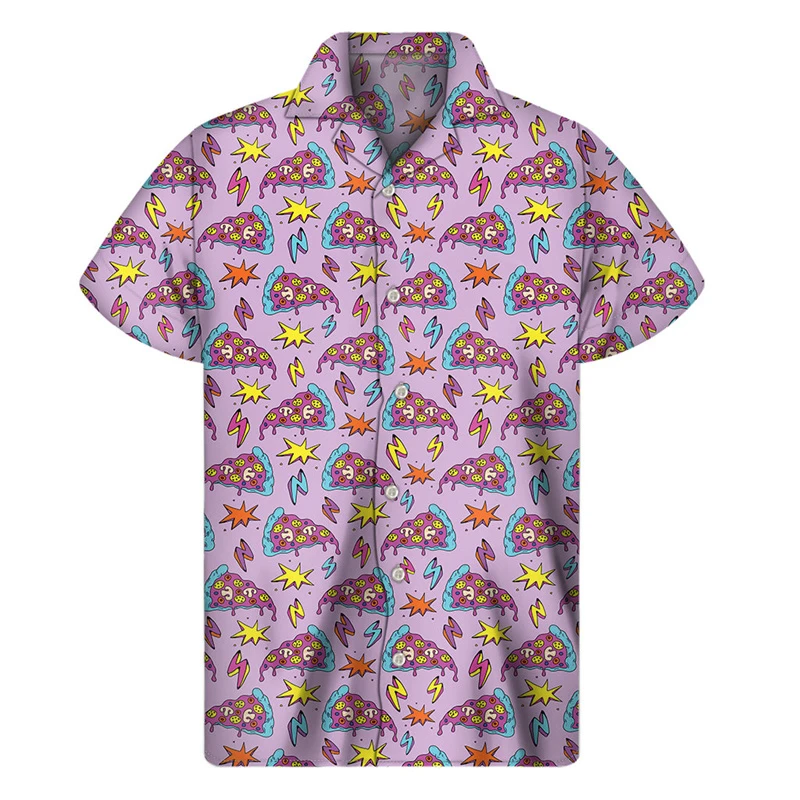 Delicious Pizza 3d Printed Shirt Men's Clothes Harajuku Street Lapel Button Shirts Top Cartoon Style Food Pattern Fashion Blouse