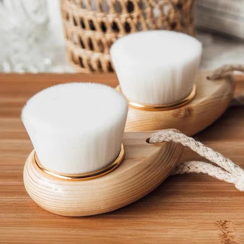 Deep Clean Exfoliating Facial Brush with Soft Fibers and Wooden Handle
