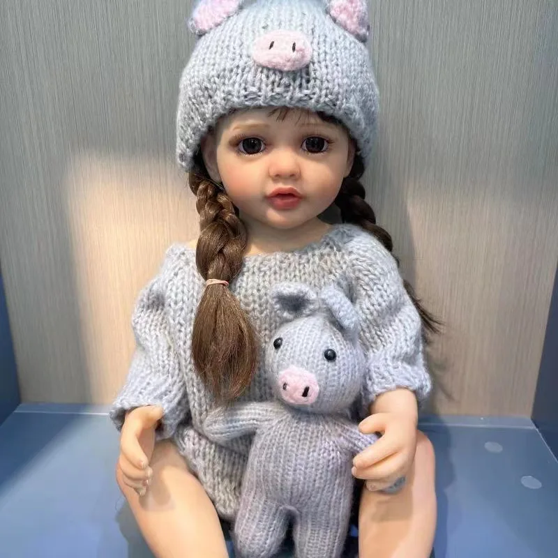 

55 CM Soft Full Body Silicone Reborn Baby Long Hair Girl 22 Inch Doll Toy Lifelike Realistic Bebe Princess Toddler Bonecas