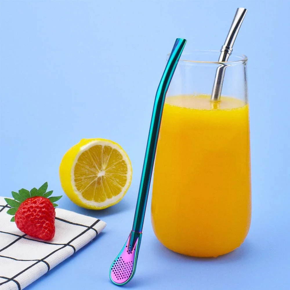 1-10Pcs Yerba Mate Tea Straws Stainless Steel Drinking Straw Spoon Tea Filter Metal Washable for Coffee Cocktail Bar Accessories drinking straws metal straw set metal straws stainless steel straw