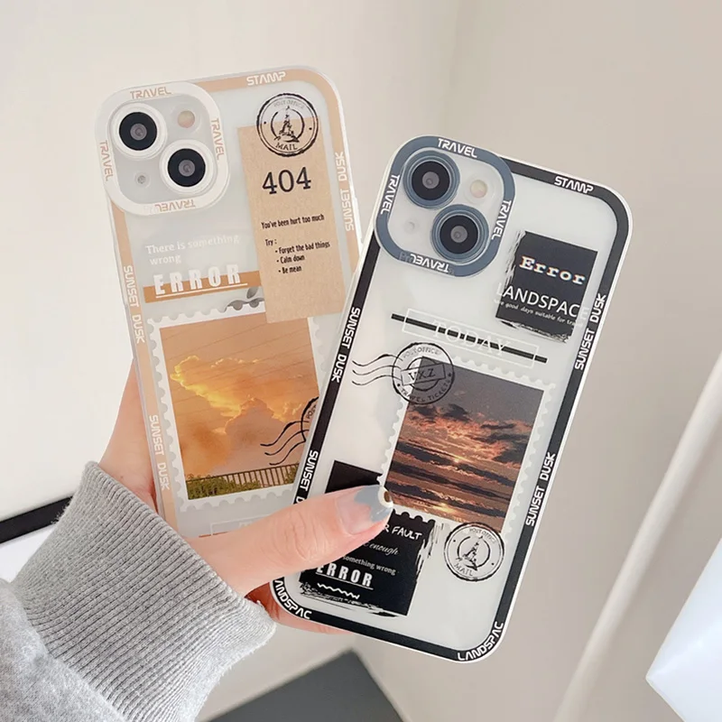 Phone Case For iPhone 14 Pro 13 12 11 Max X XR XS Max 7 8 Plus SE Fashion Stamp Landscape Camera Protection Soft TPU Phone Case 2