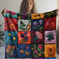 Vintage Floral Print Patchwork Flannel Blanket - Soft and Warm All Seasons Sofa Bed Car Camping Office Throw Blanket 3