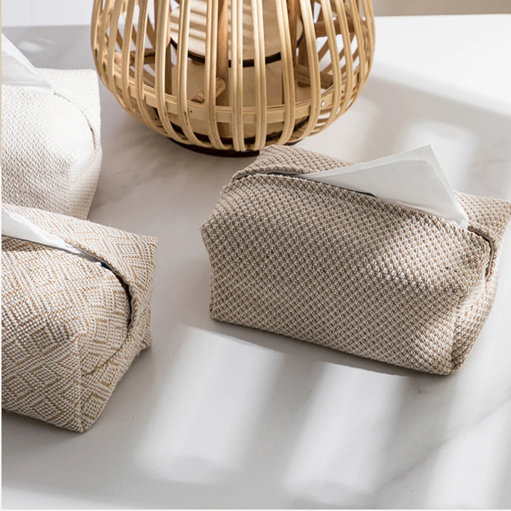 Tissue Box Japanese-Style Linen Tissue Box Napkin Holder for Living Room Table Tissue Boxes Container Home Car Papers Dispenser Holder