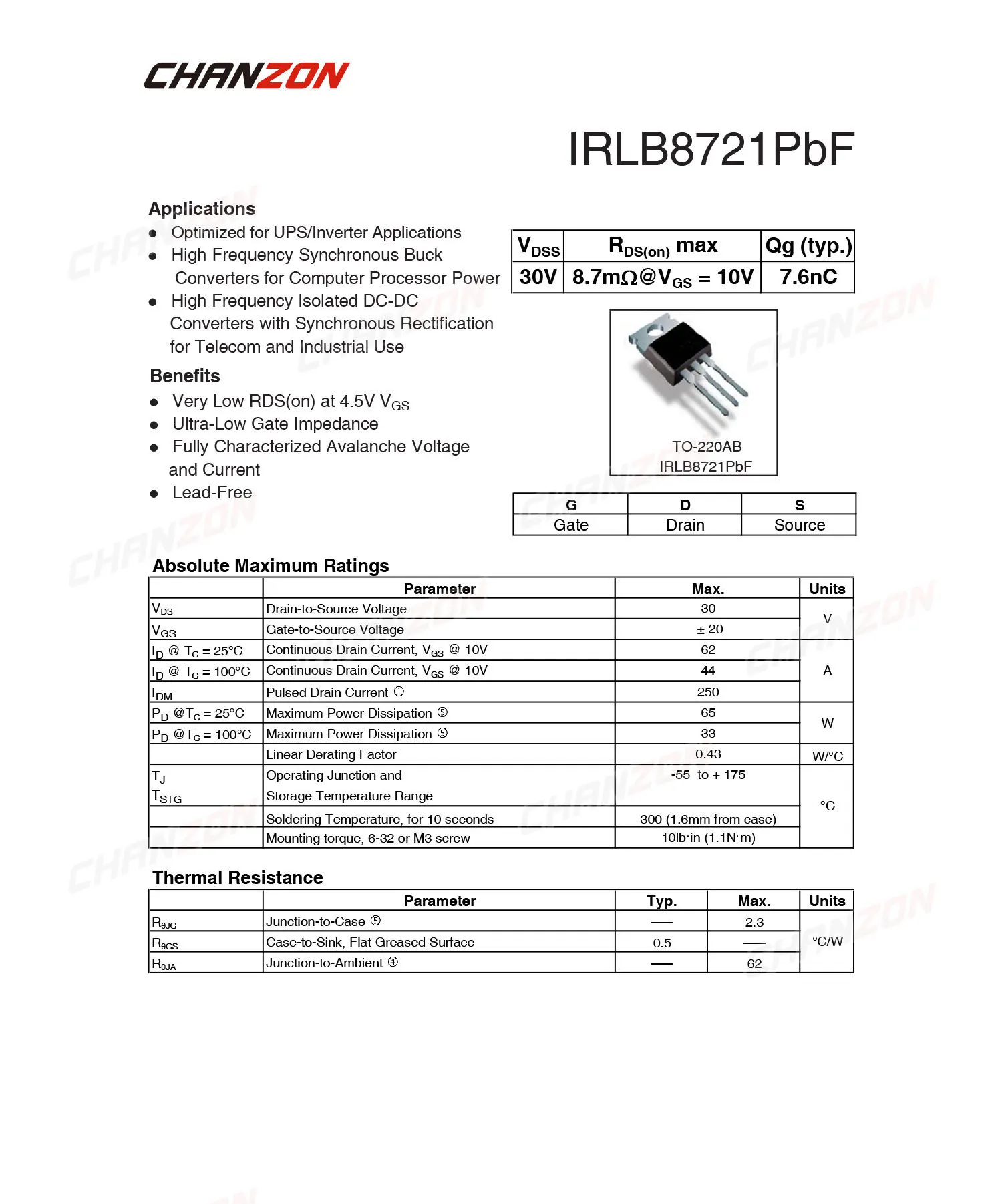 10Pcs IRLB8721 ZU-220 Power SIC Mosfet Transistor Bipolar Junction BJT Leistungsstarke Triode Rohr Fets DIP 62A 30V Integrierte Schaltungen – Detail 2