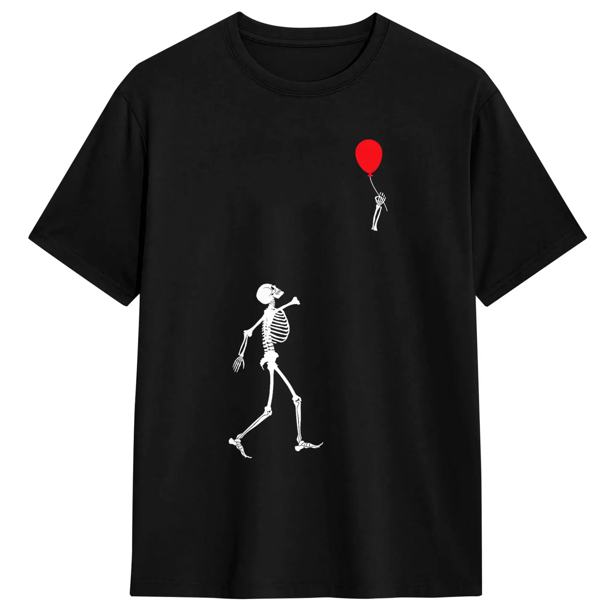 Skelett mit Ballon, lustige künstlerische T-Shirts für Männer, lustiges Baumwoll-T-Shirt, Rundhals-Kurzarm-T-Shirts, bedruckte Kleidung
