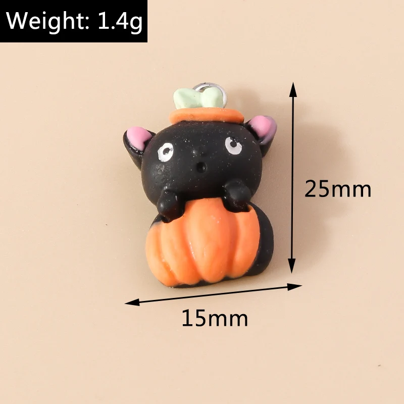 Leslie 10pcs neue Harz Halloween Charms Kawaii Katze Spinne Schloss Geist Kürbis Charms Anhänger Dekor DIY Ohrring Schmuck herstellung – Detail 27