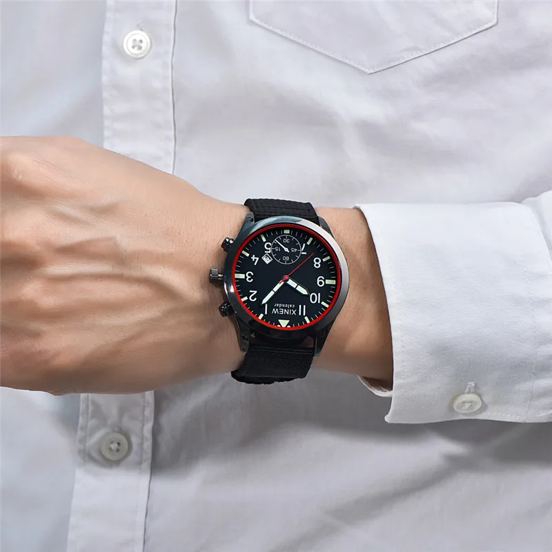 Men XINEW Brand Cheap Watches Students Fashion Nylon Band Military Sports Date Quartz Watch Erkek Barato Saat Montre Homme 2024