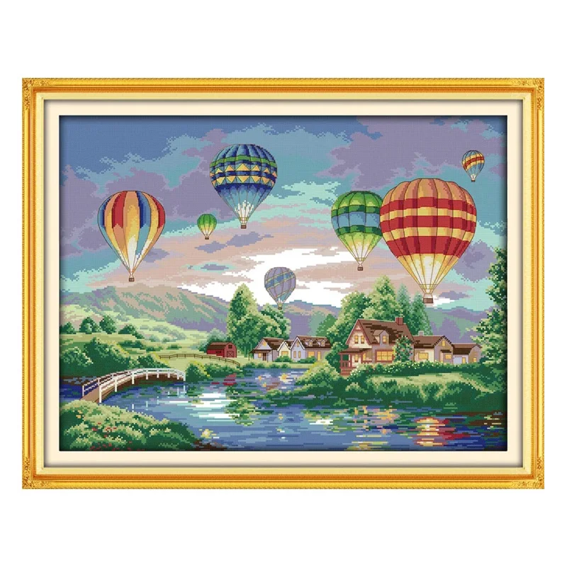 Colorful Balloons Cross Stitch Patterns Kits Printed 11CT 14CT Embroidery Paintings Sets DIY Cross-Stitch Needlework Home Decors